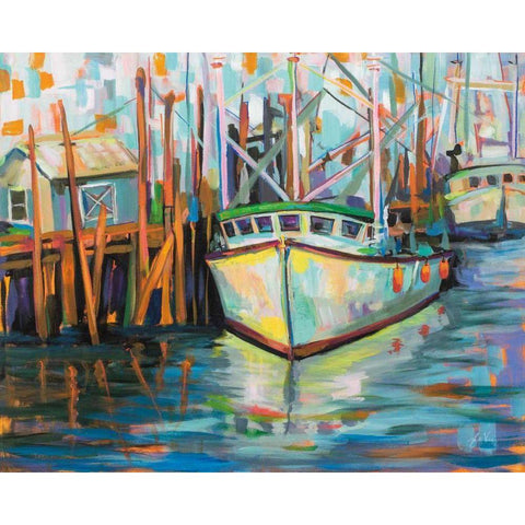 At the Dock White Modern Wood Framed Art Print by Vertentes, Jeanette