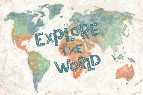 Explore the World I White Modern Wood Framed Art Print with Double Matting by Charron, Veronique