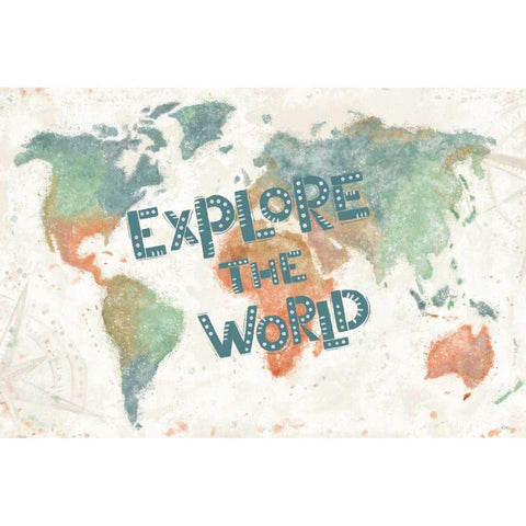 Explore the World I White Modern Wood Framed Art Print by Charron, Veronique