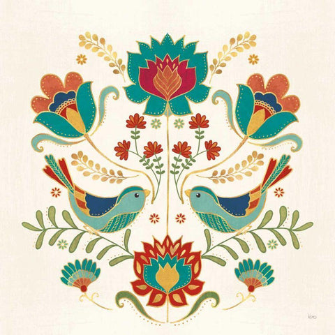 Folk Floral III v2 White Modern Wood Framed Art Print by Charron, Veronique