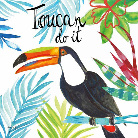 Tropicana II Toucan Black Modern Wood Framed Art Print with Double Matting by Zaman, Farida