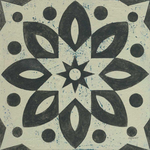 Black and White Tile I Black Ornate Wood Framed Art Print with Double Matting by Lovell, Kathrine