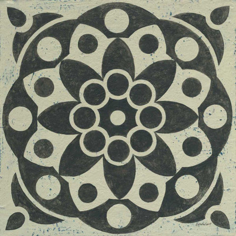 Black and White Tile II Black Ornate Wood Framed Art Print with Double Matting by Lovell, Kathrine