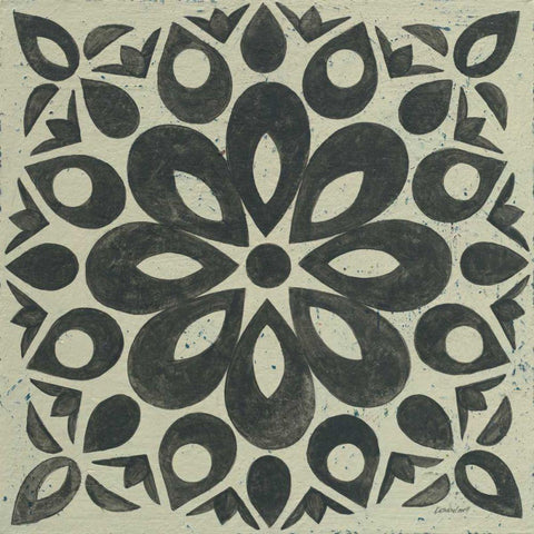 Black and White Tile III White Modern Wood Framed Art Print with Double Matting by Lovell, Kathrine