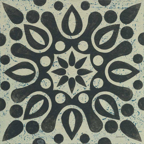 Black and White Tile IV Gold Ornate Wood Framed Art Print with Double Matting by Lovell, Kathrine