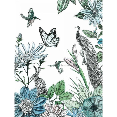 Peacock and Flowers Black Modern Wood Framed Art Print by Ilangaratne, Amelia