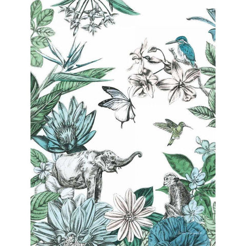 Elephant and Flowers Black Modern Wood Framed Art Print by Ilangaratne, Amelia