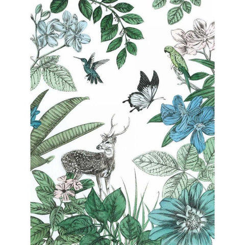 Deer and Flowers White Modern Wood Framed Art Print by Ilangaratne, Amelia