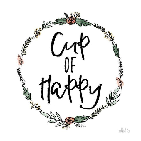Cup of Happy White Modern Wood Framed Art Print with Double Matting by Marshall, Laura
