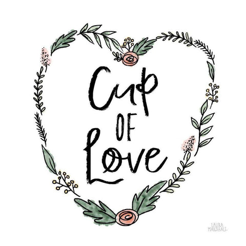 Cup of Love Black Ornate Wood Framed Art Print with Double Matting by Marshall, Laura