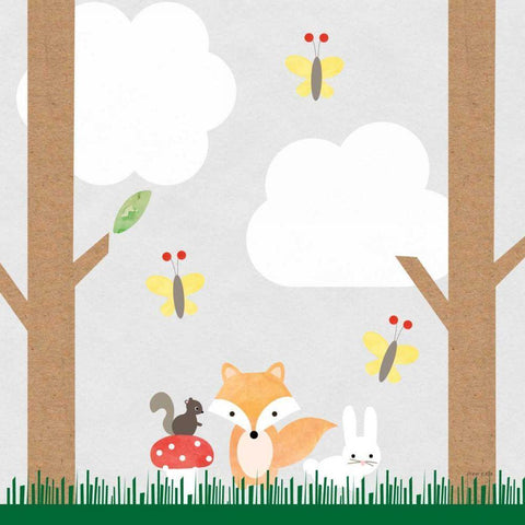 Woodland Animals II White Modern Wood Framed Art Print with Double Matting by Kelle, Ann