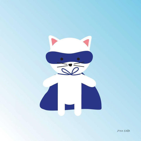 Cat Super Hero White Modern Wood Framed Art Print with Double Matting by Kelle, Ann