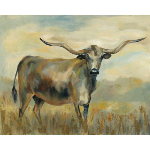 Longhorn Cow Gold Ornate Wood Framed Art Print with Double Matting by Vassileva, Silvia