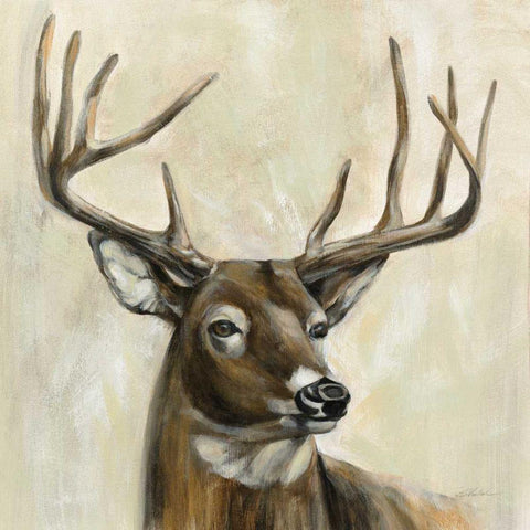 Bronze Deer White Modern Wood Framed Art Print by Vassileva, Silvia