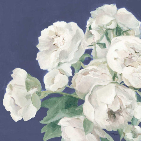 Peonies on Blue Indigo White Modern Wood Framed Art Print by Hageman, Marilyn