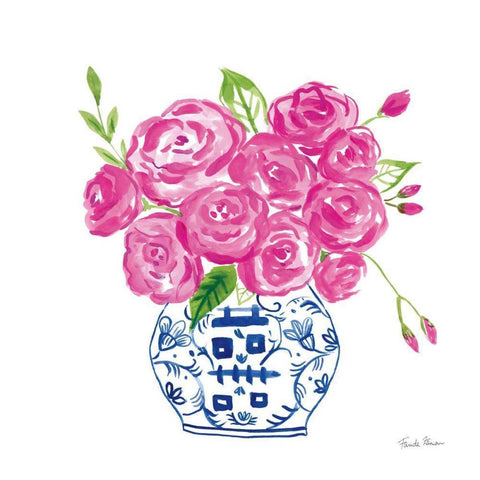 Chinoiserie Roses on White II White Modern Wood Framed Art Print with Double Matting by Zaman, Farida