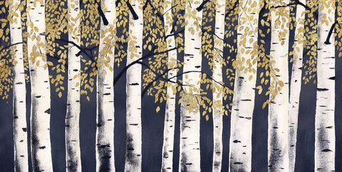 Fresh Forest Indigo Gold Black Ornate Wood Framed Art Print with Double Matting by Wiens, James