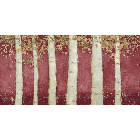 Magnificent Birch Grove Burgundy Crop Gold Ornate Wood Framed Art Print with Double Matting by Wiens, James
