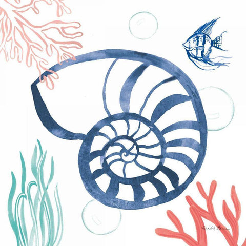 Coastal Jewels I Coral Cove Black Modern Wood Framed Art Print with Double Matting by Zaman, Farida