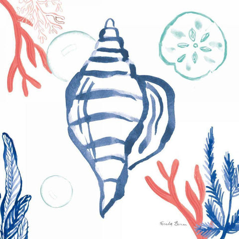 Coastal Jewels II Coral Cove Black Modern Wood Framed Art Print with Double Matting by Zaman, Farida