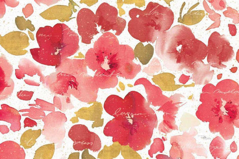 Floral Flow I Red Gold Black Ornate Wood Framed Art Print with Double Matting by Studio, Pela