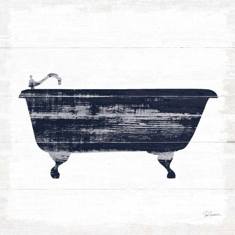 Shiplap Bath I Navy White Modern Wood Framed Art Print with Double Matting by Schlabach, Sue