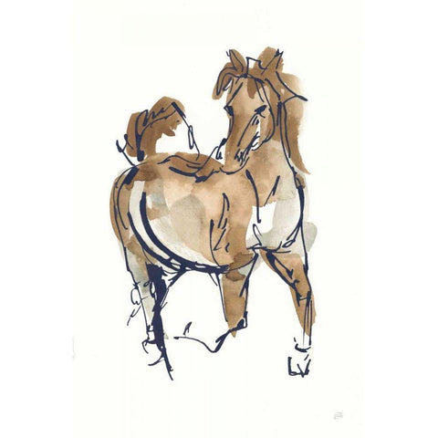 Sketchy Horse V Navy White Modern Wood Framed Art Print by Paschke, Chris