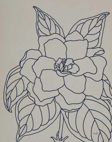 Gardenia Line Drawing Gray Crop Black Ornate Wood Framed Art Print with Double Matting by Hershey, Moira