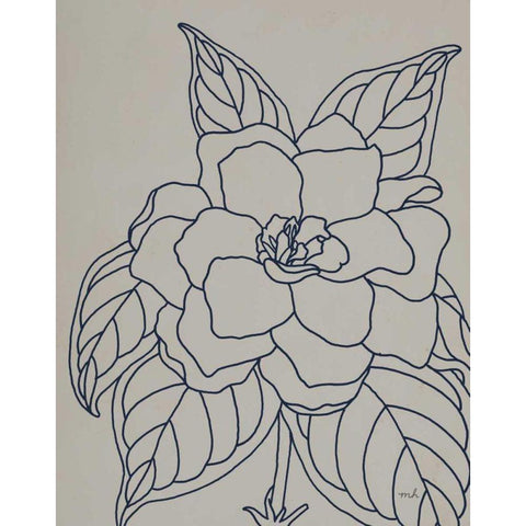 Gardenia Line Drawing Gray Crop Gold Ornate Wood Framed Art Print with Double Matting by Hershey, Moira