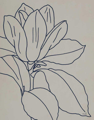 Magnolia Line Drawing v2 Gray Crop White Modern Wood Framed Art Print with Double Matting by Hershey, Moira