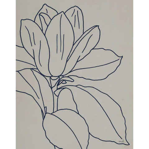 Magnolia Line Drawing v2 Gray Crop Gold Ornate Wood Framed Art Print with Double Matting by Hershey, Moira