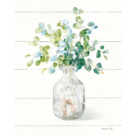 Beach Flowers IV Vase White Modern Wood Framed Art Print by Nai, Danhui