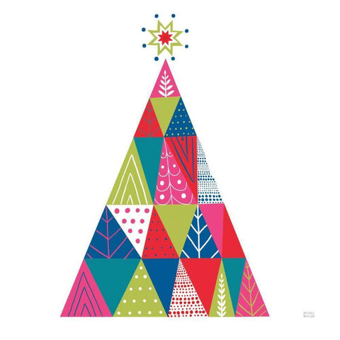 Geometric Holiday Trees I Bright White Modern Wood Framed Art Print with Double Matting by Mullan, Michael