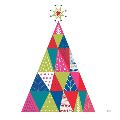 Geometric Holiday Trees I Bright Black Modern Wood Framed Art Print by Mullan, Michael