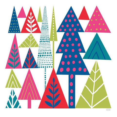 Geometric Holiday Trees II Bright Black Ornate Wood Framed Art Print with Double Matting by Mullan, Michael