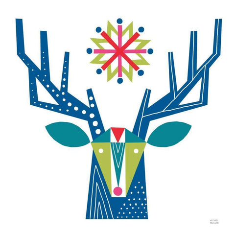 Geometric Holiday Reindeer II Bright Black Modern Wood Framed Art Print with Double Matting by Mullan, Michael