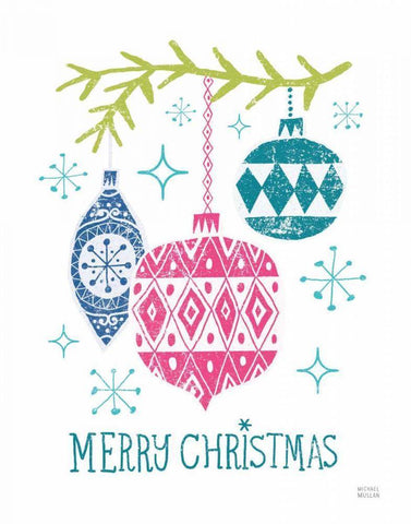 Merry Christmastime Ornament Bright Black Ornate Wood Framed Art Print with Double Matting by Mullan, Michael