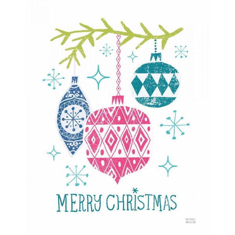 Merry Christmastime Ornament Bright Black Modern Wood Framed Art Print by Mullan, Michael