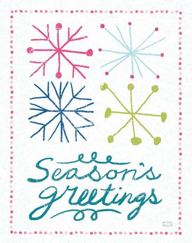 Merry Christmastime Snow Flake Bright White Modern Wood Framed Art Print with Double Matting by Mullan, Michael