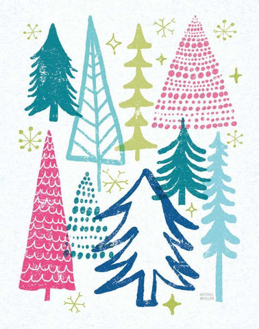 Merry Christmastime Trees Bright White Modern Wood Framed Art Print with Double Matting by Mullan, Michael