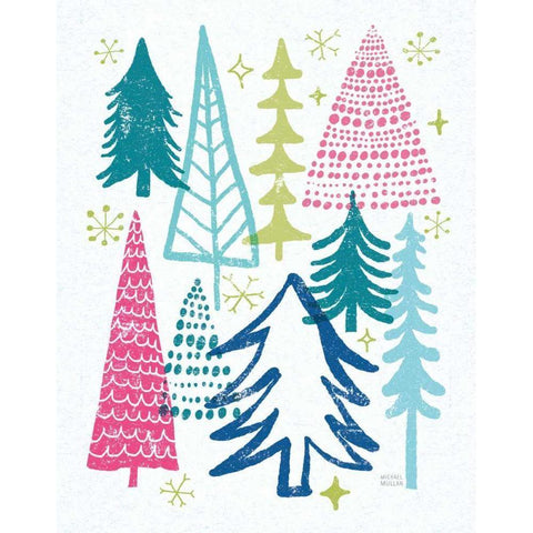 Merry Christmastime Trees Bright Black Modern Wood Framed Art Print by Mullan, Michael