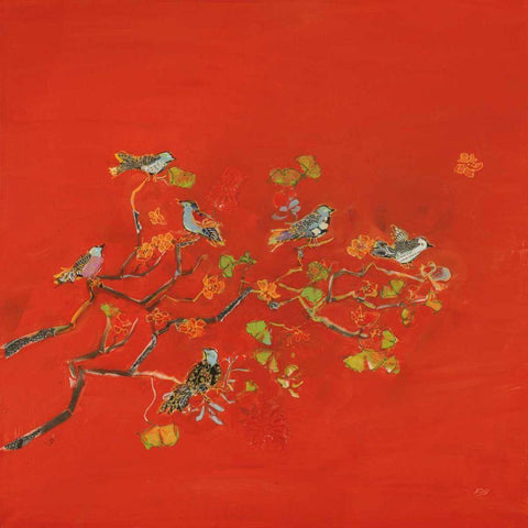 Bird Party Black Ornate Wood Framed Art Print with Double Matting by Day, Kellie