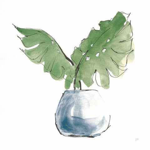 Plant Big Leaf II Dark Green White Modern Wood Framed Art Print with Double Matting by Paschke, Chris