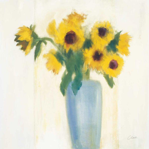 Sunflowers in Blue Black Modern Wood Framed Art Print with Double Matting by Clark, Michael