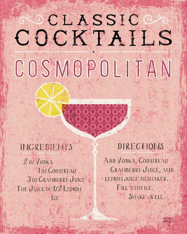 Classic Cocktails Cosmopolitan Pink White Modern Wood Framed Art Print with Double Matting by Mullan, Michael