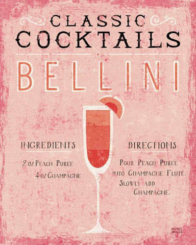 Classic Cocktails Bellini Pink White Modern Wood Framed Art Print with Double Matting by Mullan, Michael