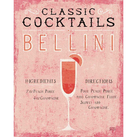 Classic Cocktails Bellini Pink Black Modern Wood Framed Art Print with Double Matting by Mullan, Michael