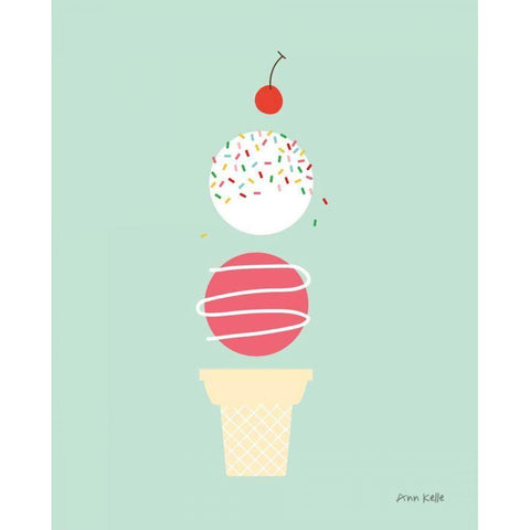 Ice Cream and Cherry I Black Modern Wood Framed Art Print with Double Matting by Kelle, Ann