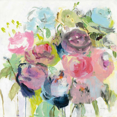 Bright Summer Peonies Black Ornate Wood Framed Art Print with Double Matting by Hageman, Marilyn