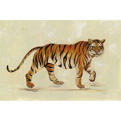 Walking Tiger Black Modern Wood Framed Art Print with Double Matting by Vassileva, Silvia